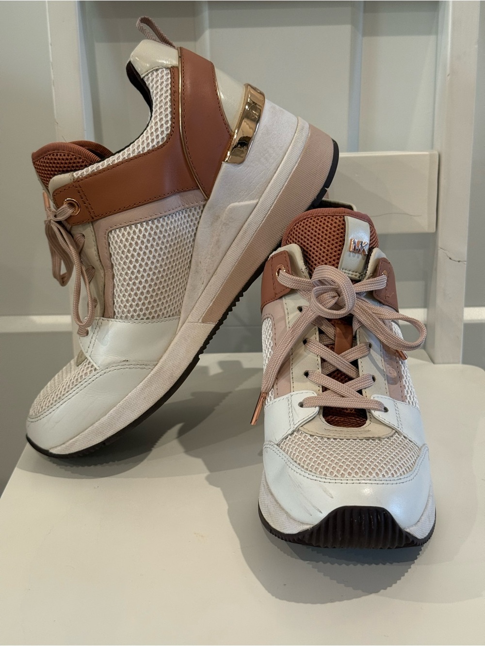 MICHAEL Michael Kors White and Tan Pink platform Women's Sneakers